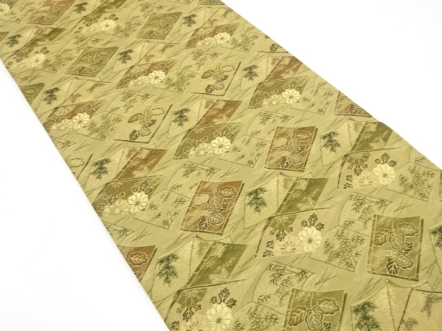 JAPANESE KIMONO / ANTIQUE MARU OBI / SILK / WOVEN KIKU & PAULOWNIA